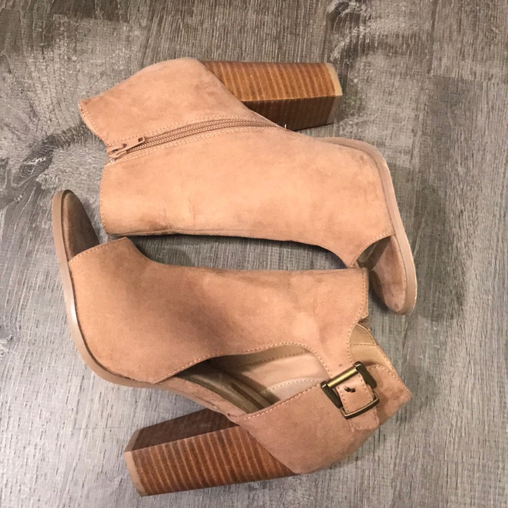 Beige Open Toe Booties